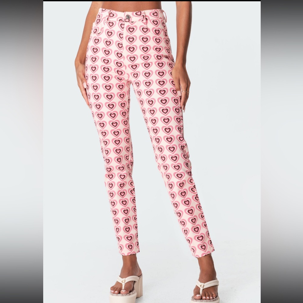 Edikted Pink and Brown Heart Jeans